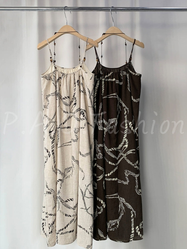 Bohemian Printed Ramie-Tencel Slip Maxi Dress