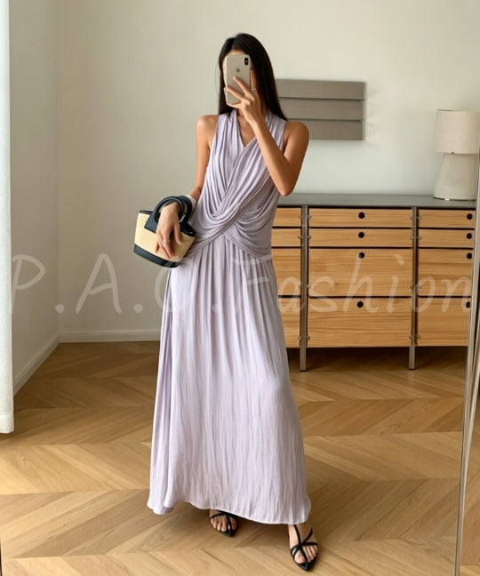 Halter Twist Top & High-Waisted Flowy Skirt Set