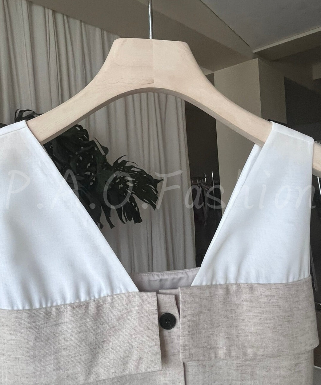 Colorblock V-Neck Linen Blend Sleeveless Mini Dress