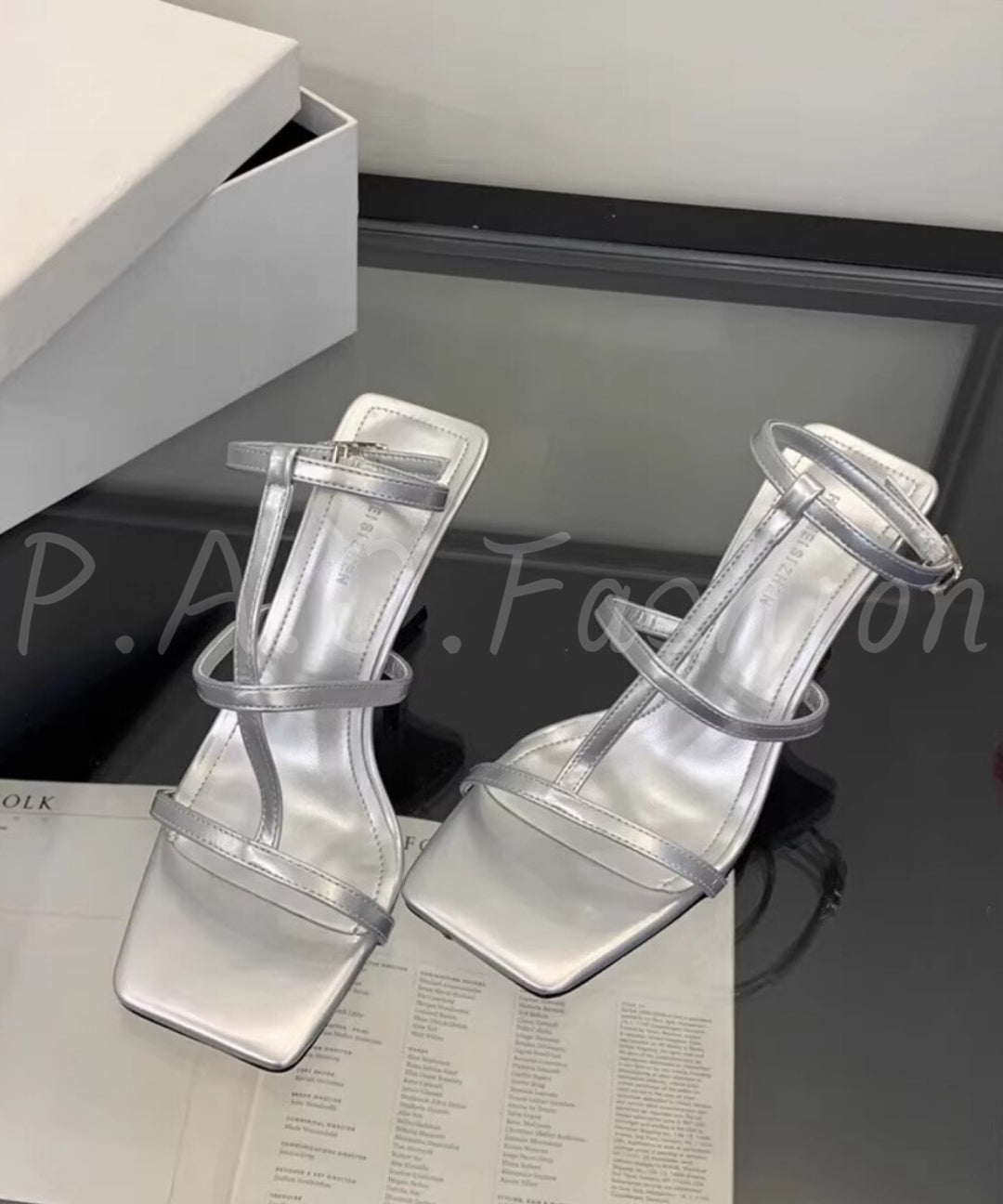 Square-Toe T-Strap Heeled Sandals