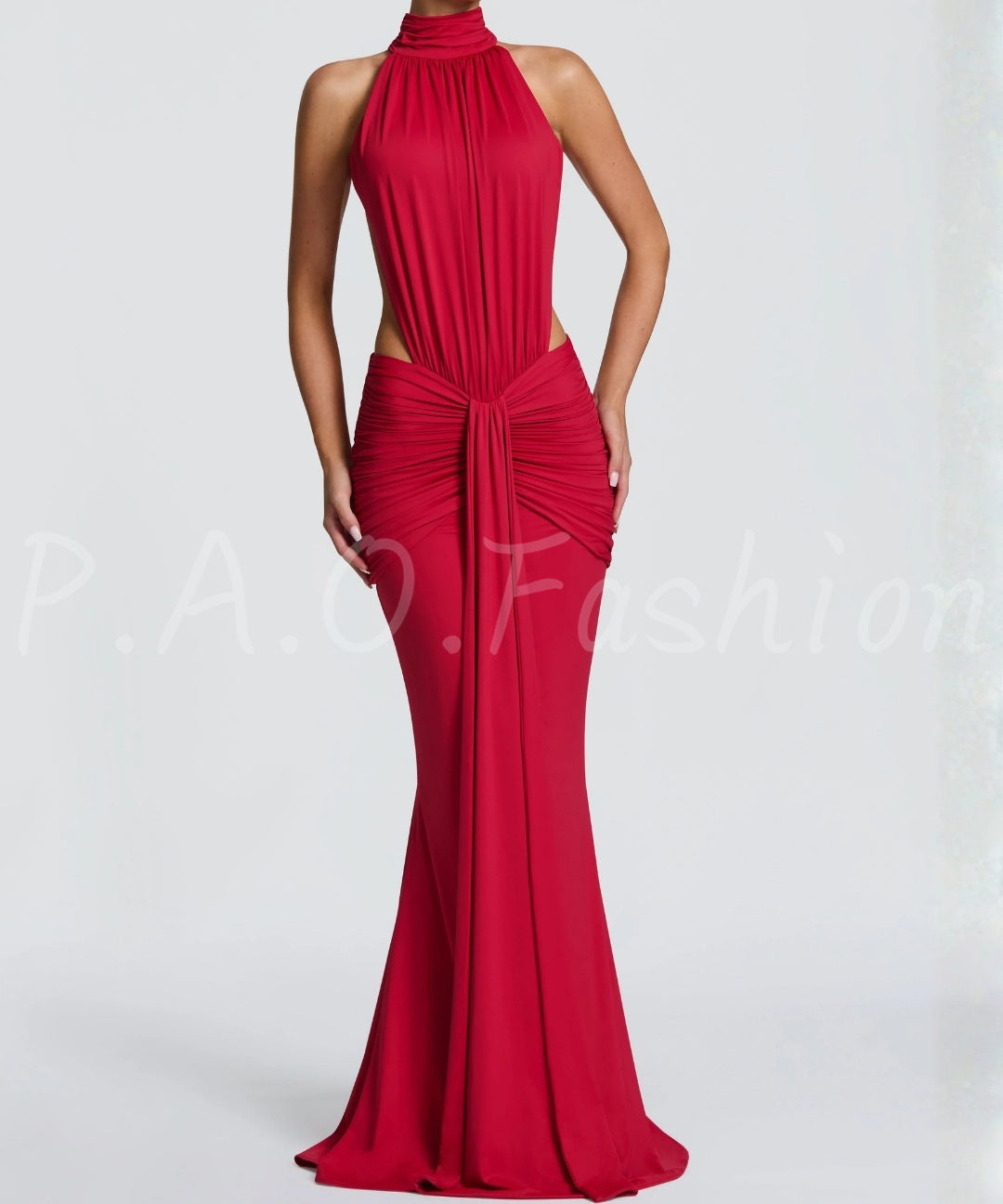 Halter Backless Twist-Waist Mermaid Maxi Dress