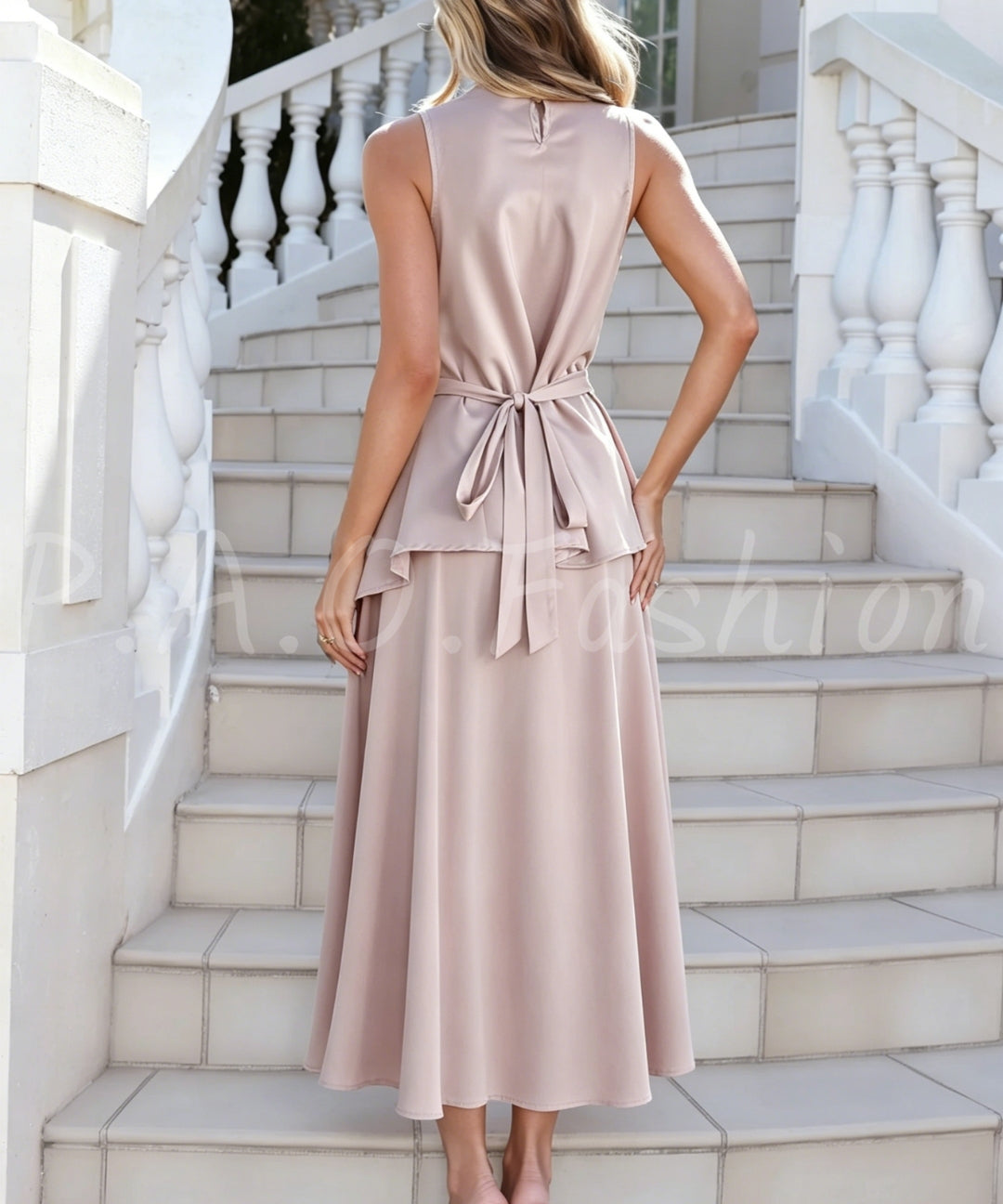 Satin Tie-Back Top & High-Waist Maxi Skirt Set[Available Now]