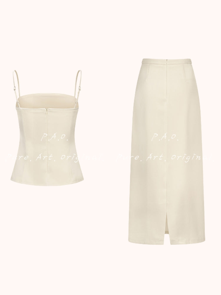 Satin Two-Piece Set – Snatched Waist Top & Sleek Midi Skirt