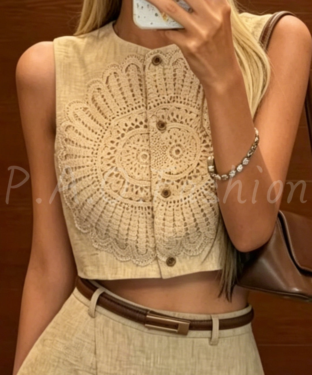 Tencel Linen Crochet Vest & Wrap Skort Set