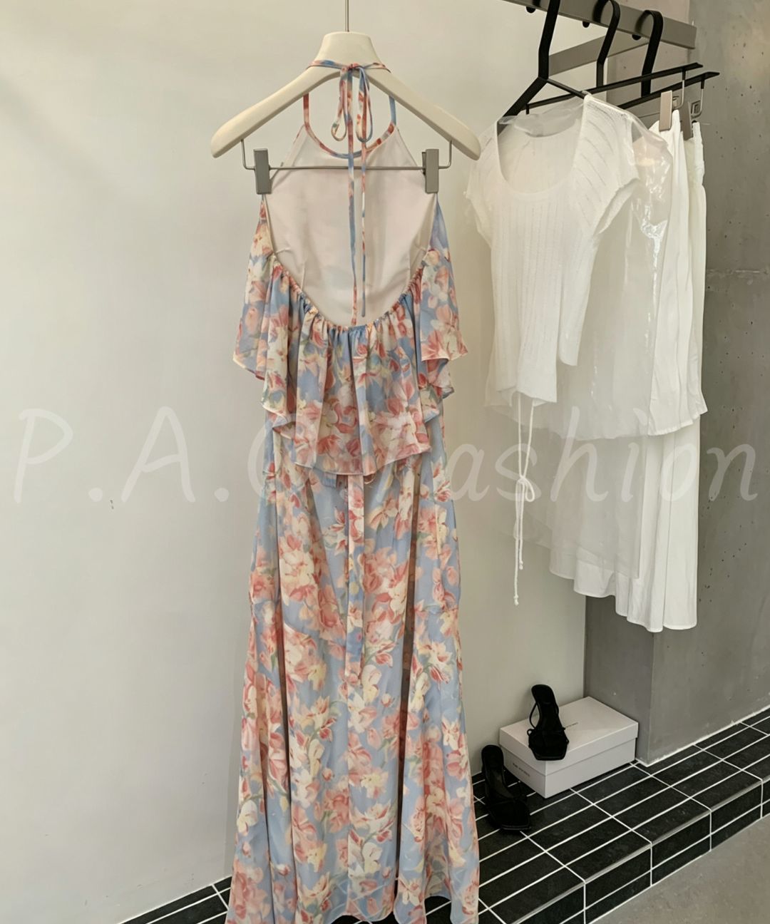 Ruffle Halter Floral Mermaid Maxi Dress