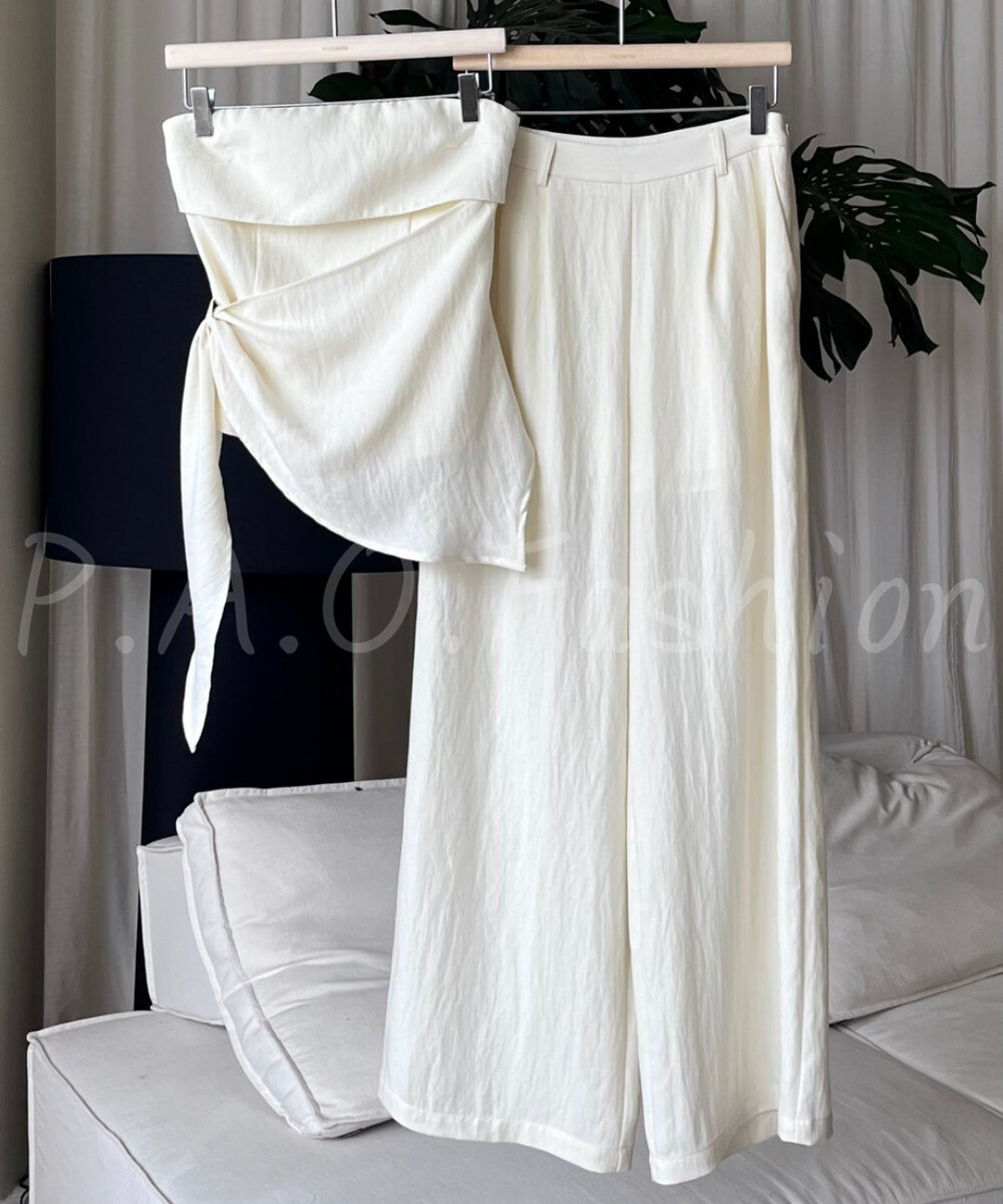 Twist-Front Strapless Wide-Leg Pants Set[Available Now]