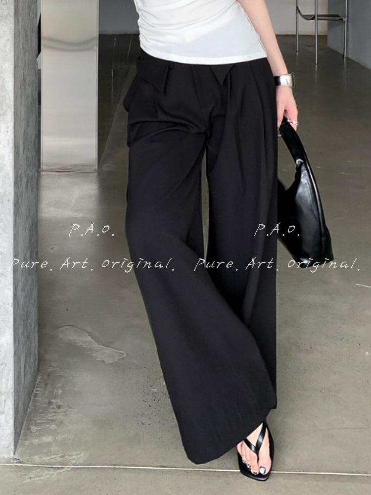 Contrast Fold-Over Wide-Leg Pants