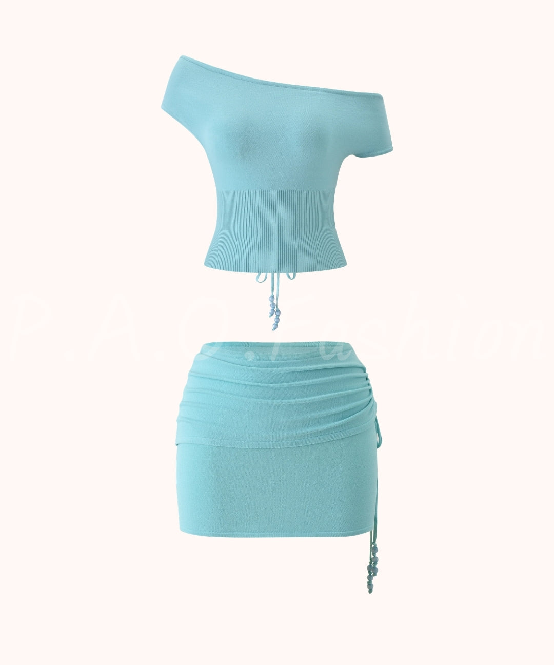 Off-Shoulder Knit Top & Ruched Mini Skirt Set[Available Now]