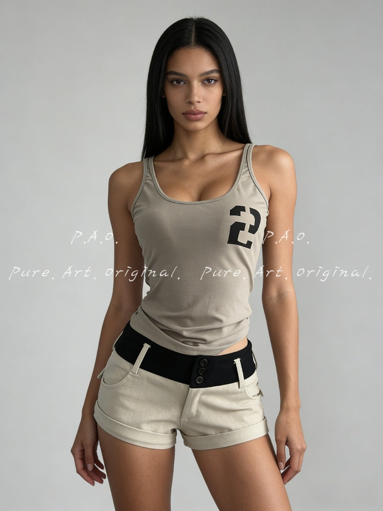 Colorblock Low‑Rise Denim Shorts