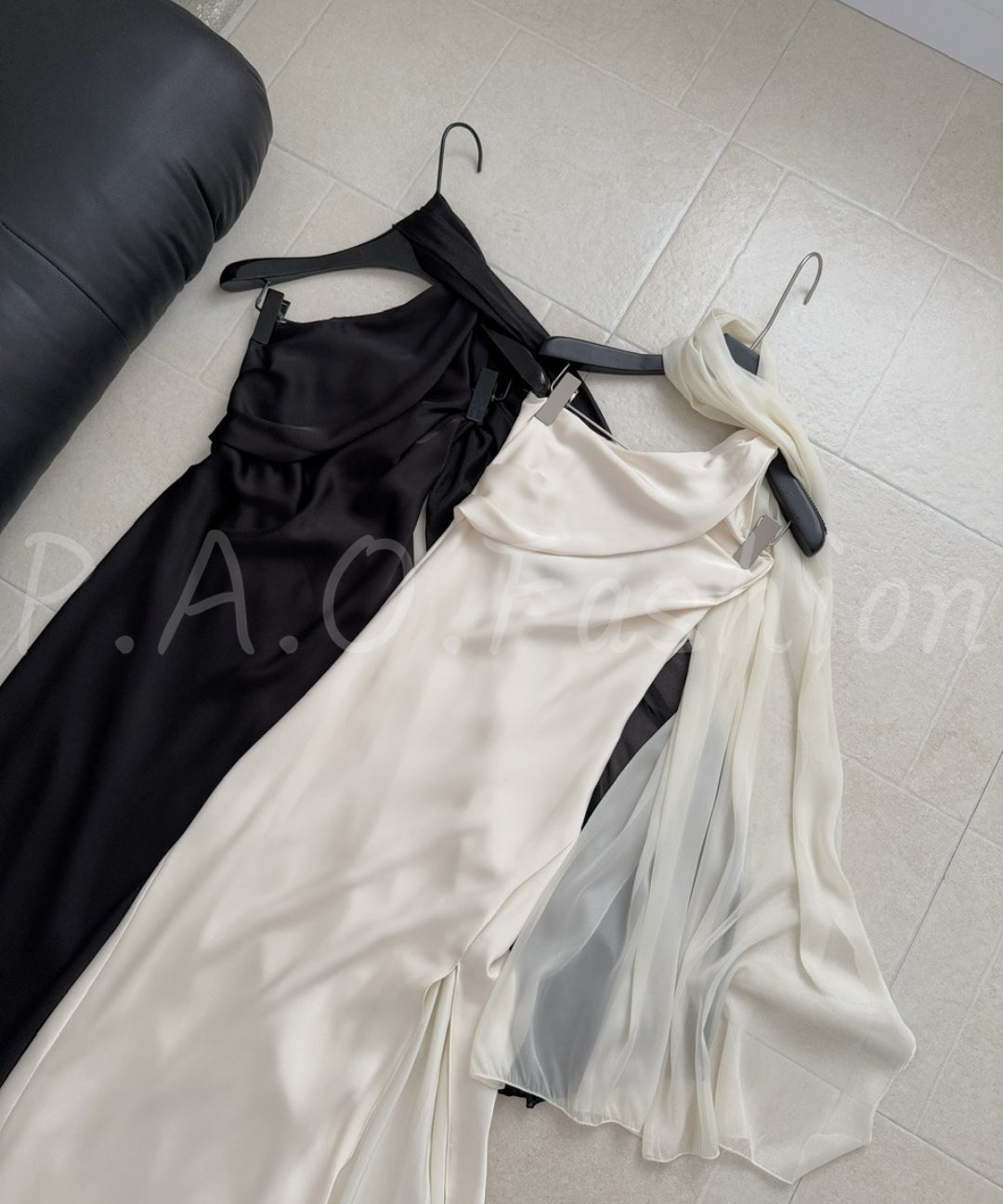 One-Shoulder Satin Slip Dress with Sash & Side Slit[Available Now]