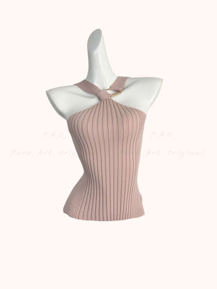 Halter Neck Knit Tank Top
