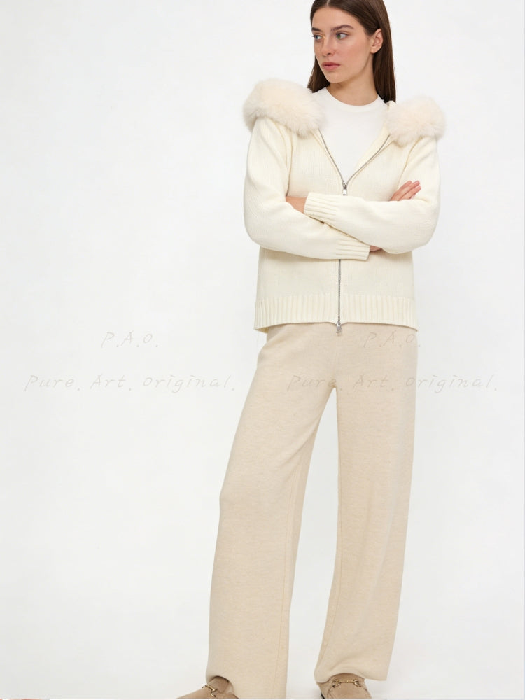 Large Faux Fox Fur Hooded Zip-Up Cardigan