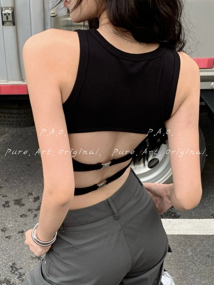 Padded Cut-Out Back Ribbed Tank Top