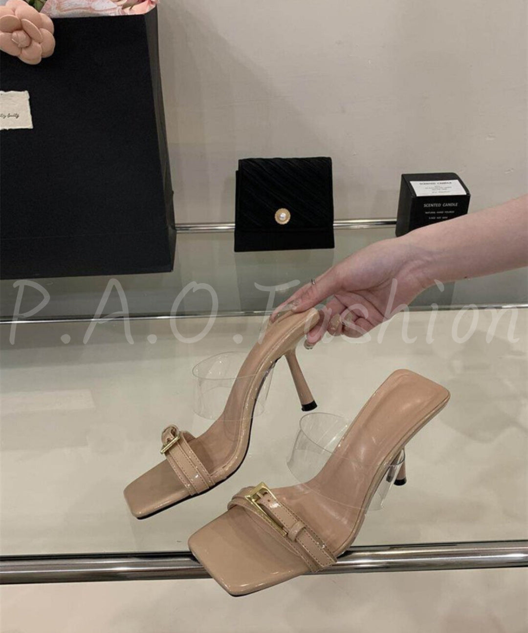 Buckled Clear Strap Heeled Sandals