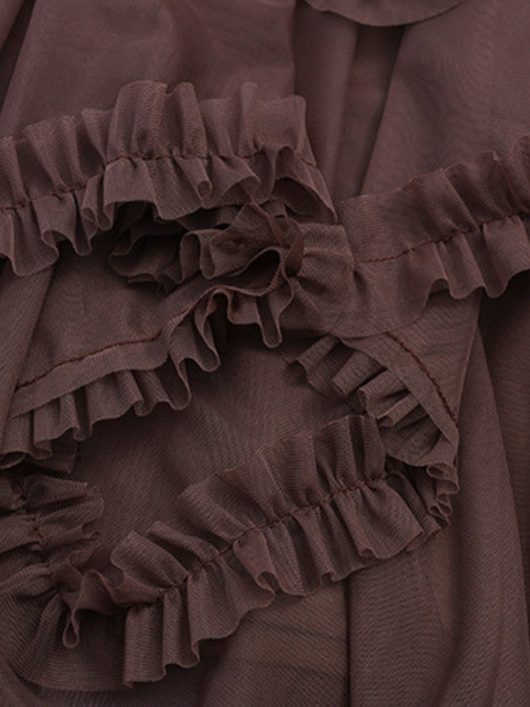 Ruffled Mesh Panel Midi Skirt