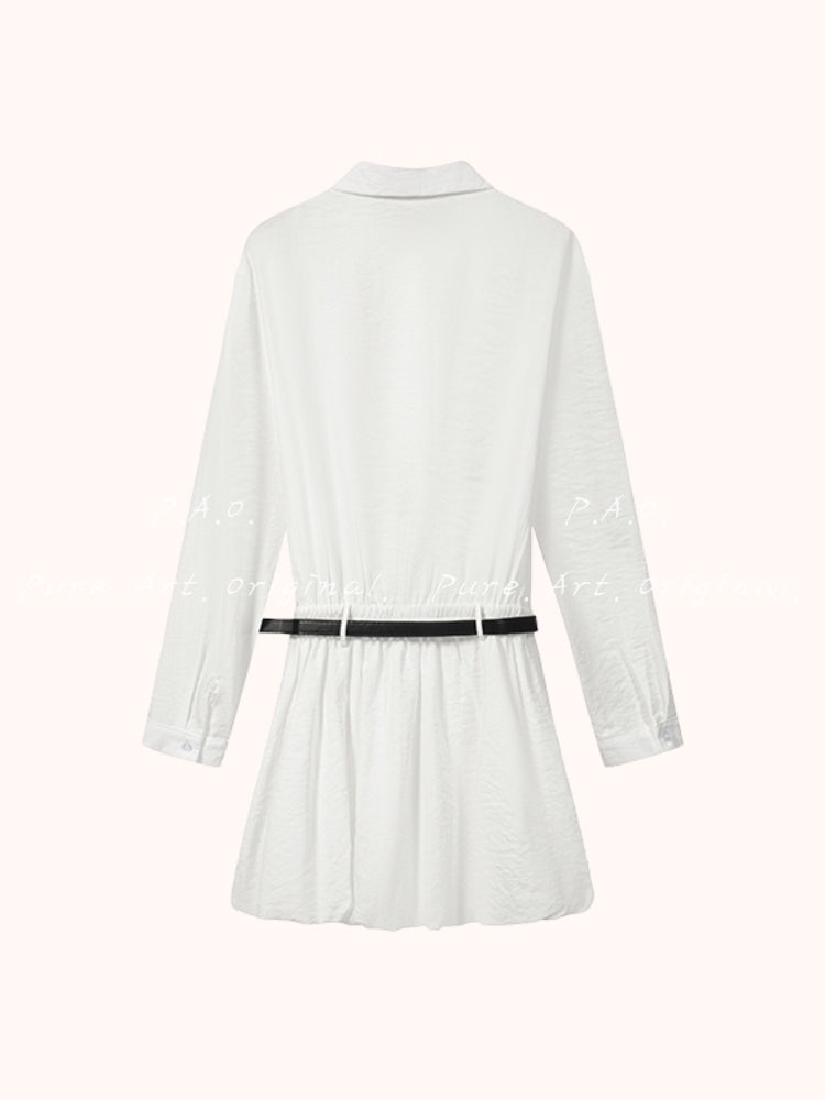 Pure White Belted Shirt Dress