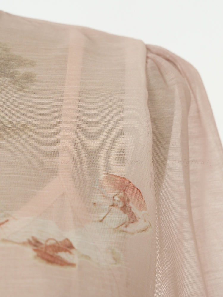 Vintage Print Collar Top & Flared Mini Skirt 3-Piece Set