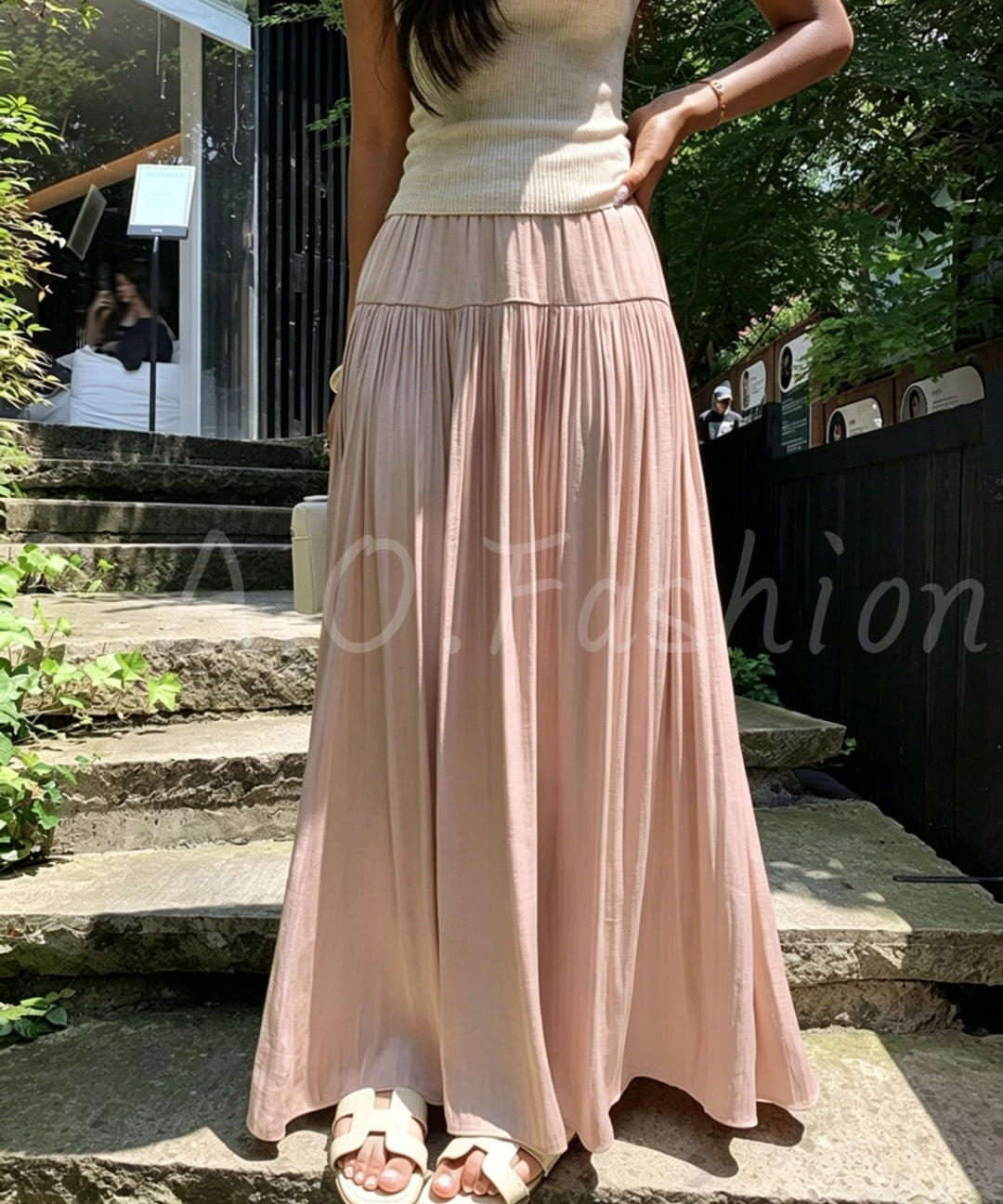 High-Waisted Pleated Maxi Skirt[Available Now]