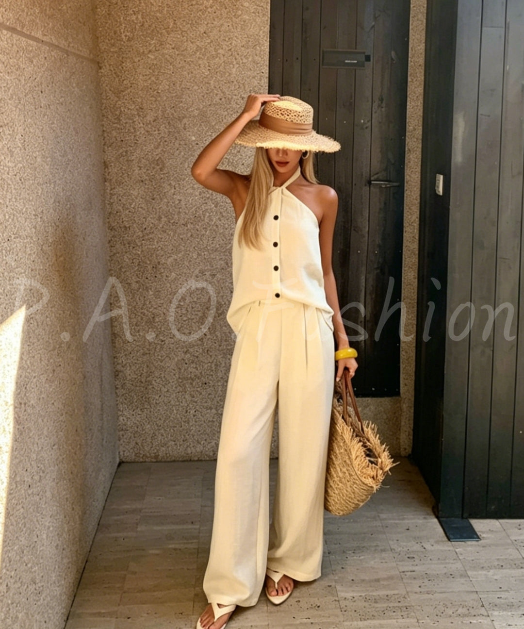 Halter Tie Wide-Leg Pants Set[Available Now]