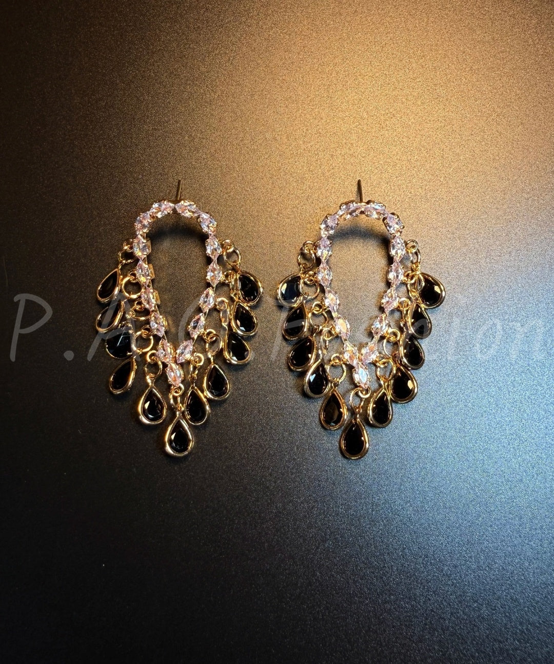 Vintage Geometric Onyx Veil Earrings