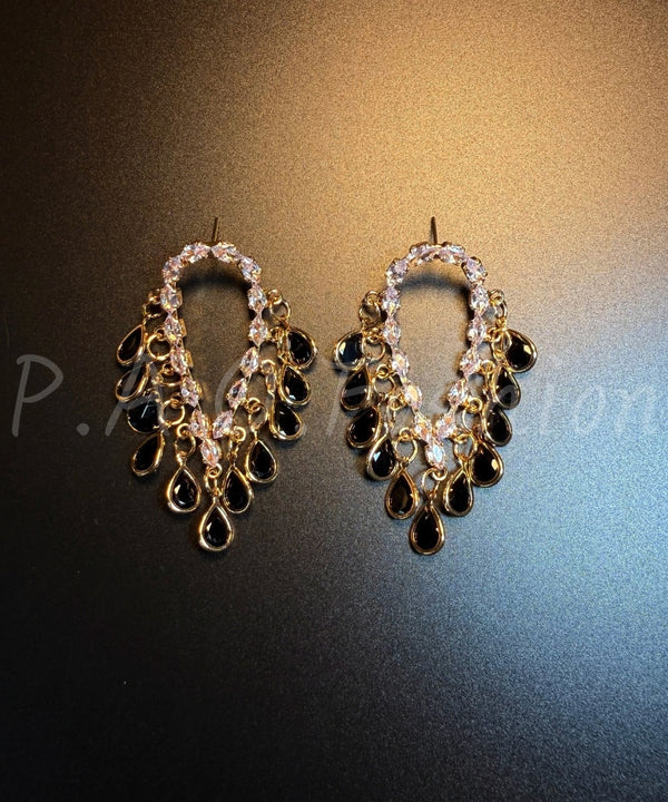 Vintage Geometric Onyx Veil Earrings