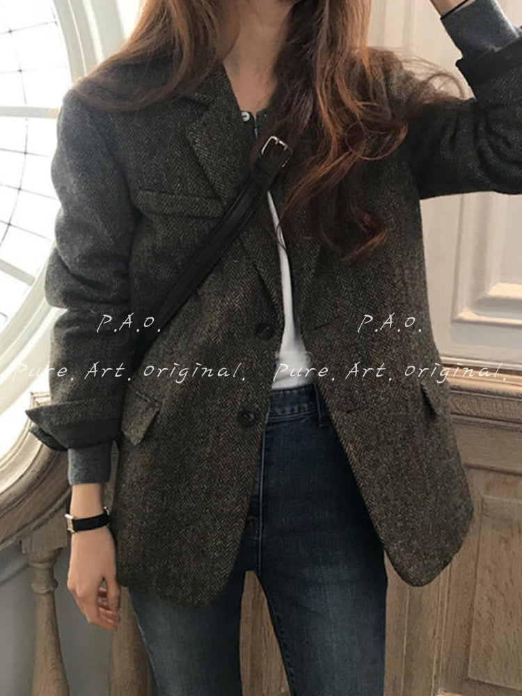 Classic Herringbone Relaxed Blazer