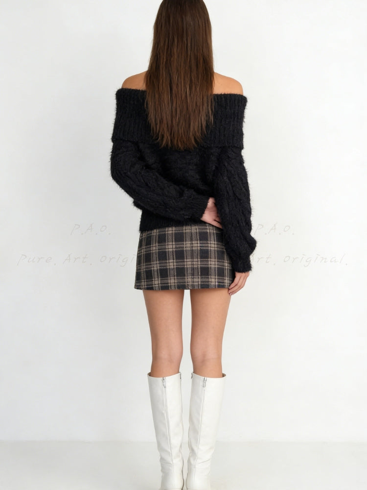 Off-Shoulder Slouchy Cable Knit Sweater