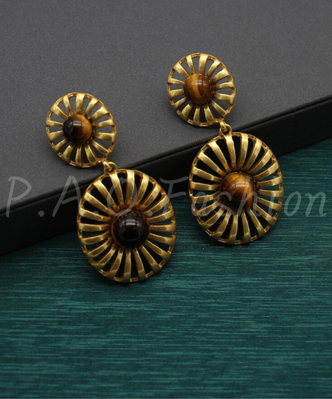 Vintage Brass Sunflower Drop Earrings