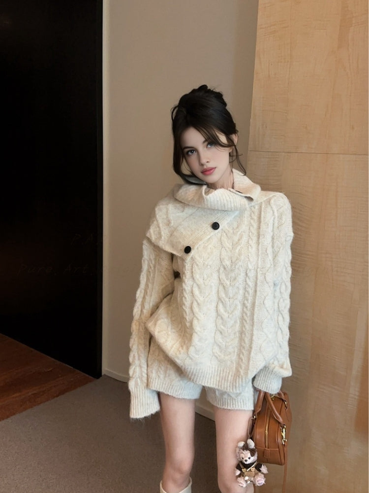 Cozy Cable-Knit Sweater, Shorts & Scarf 3-Piece Set