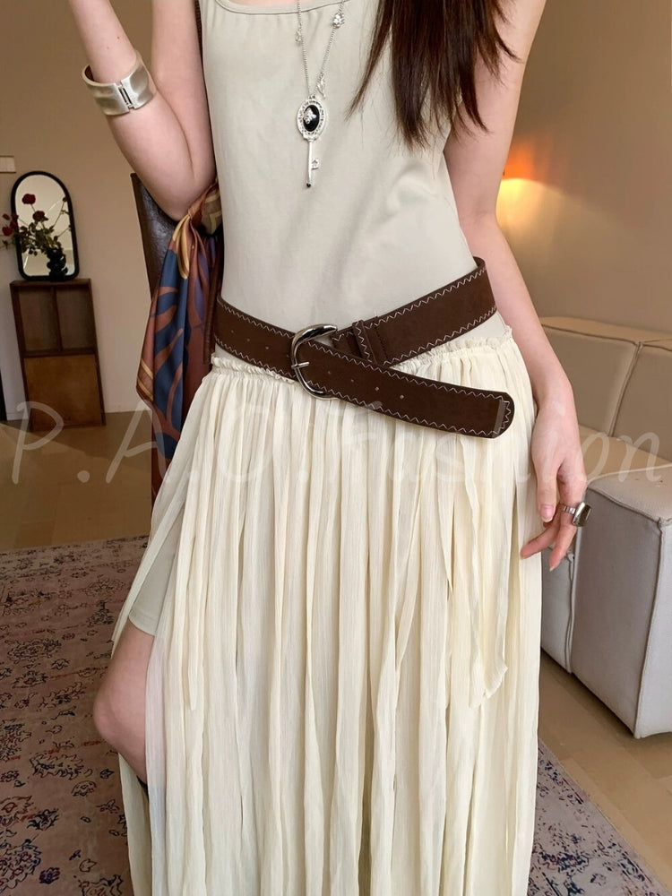 Vintage Suede Wide Buckle Waist Belt