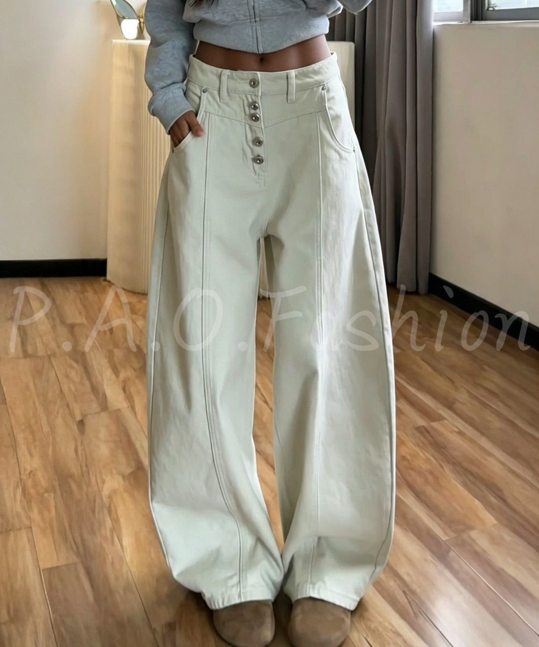 High Waist Button Front Wide Leg Jeans