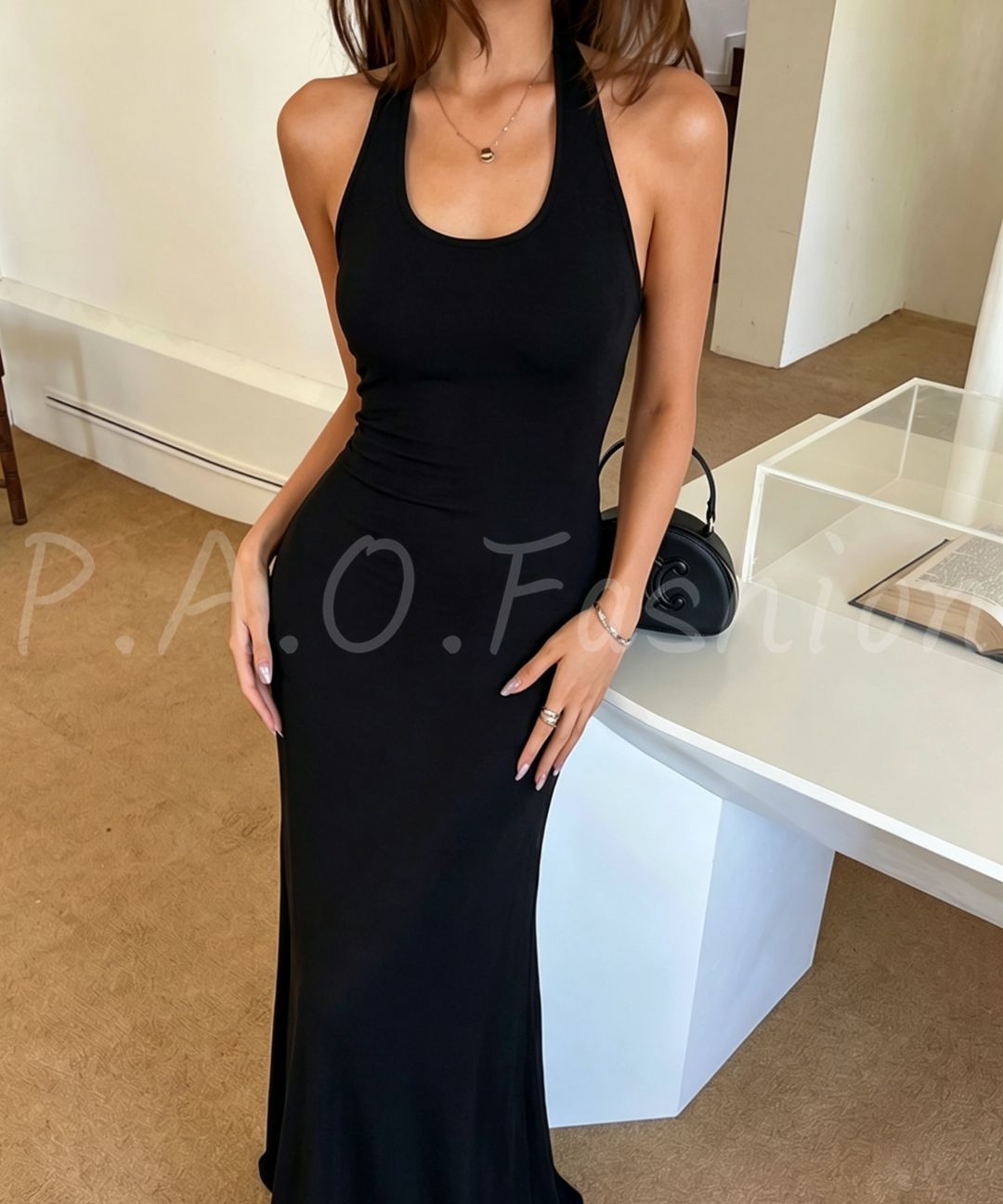 Ribbed Halter Mermaid Maxi Dress