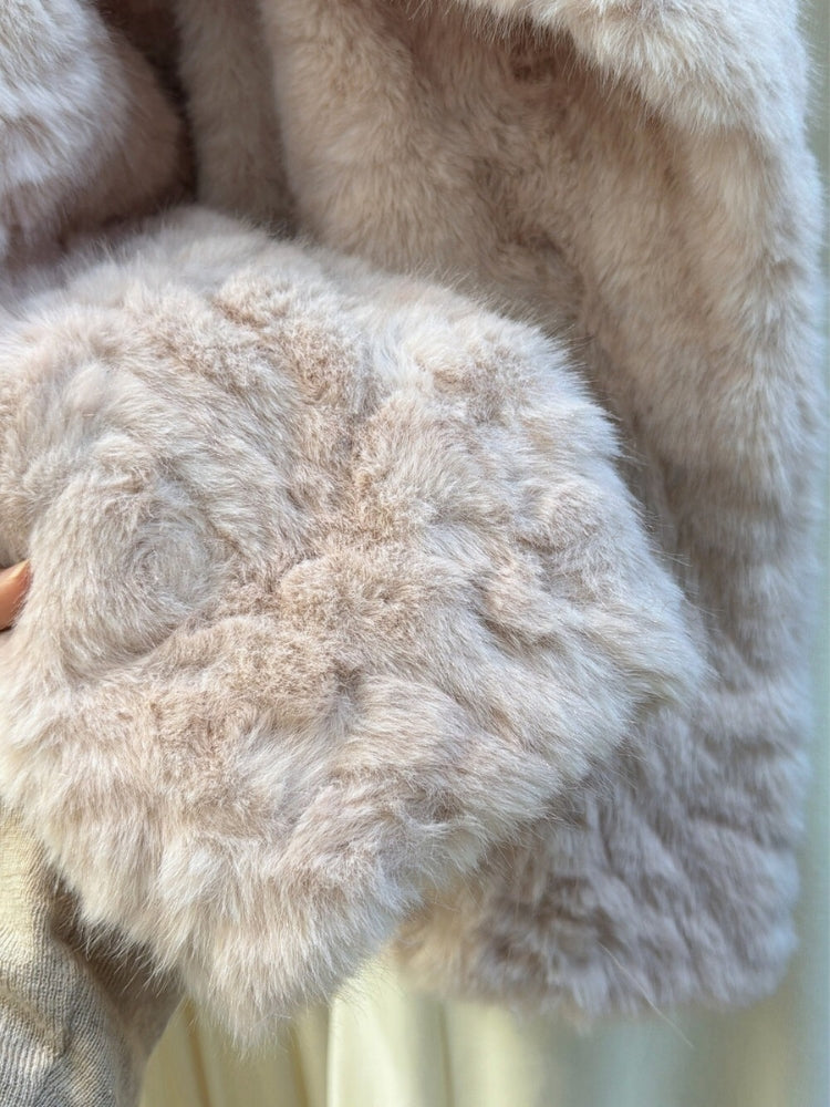 Soft Gold Mink Faux Fur Short Coat with Large Collar