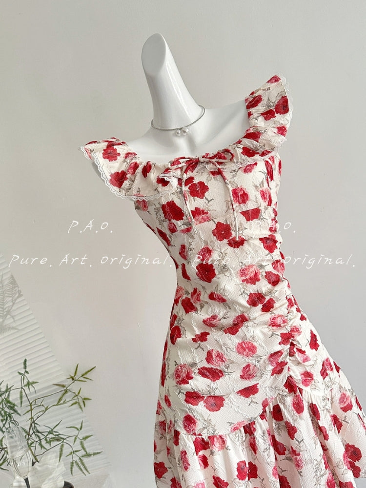 ROSE PRINT OFF-SHOULDER MINI DRESS