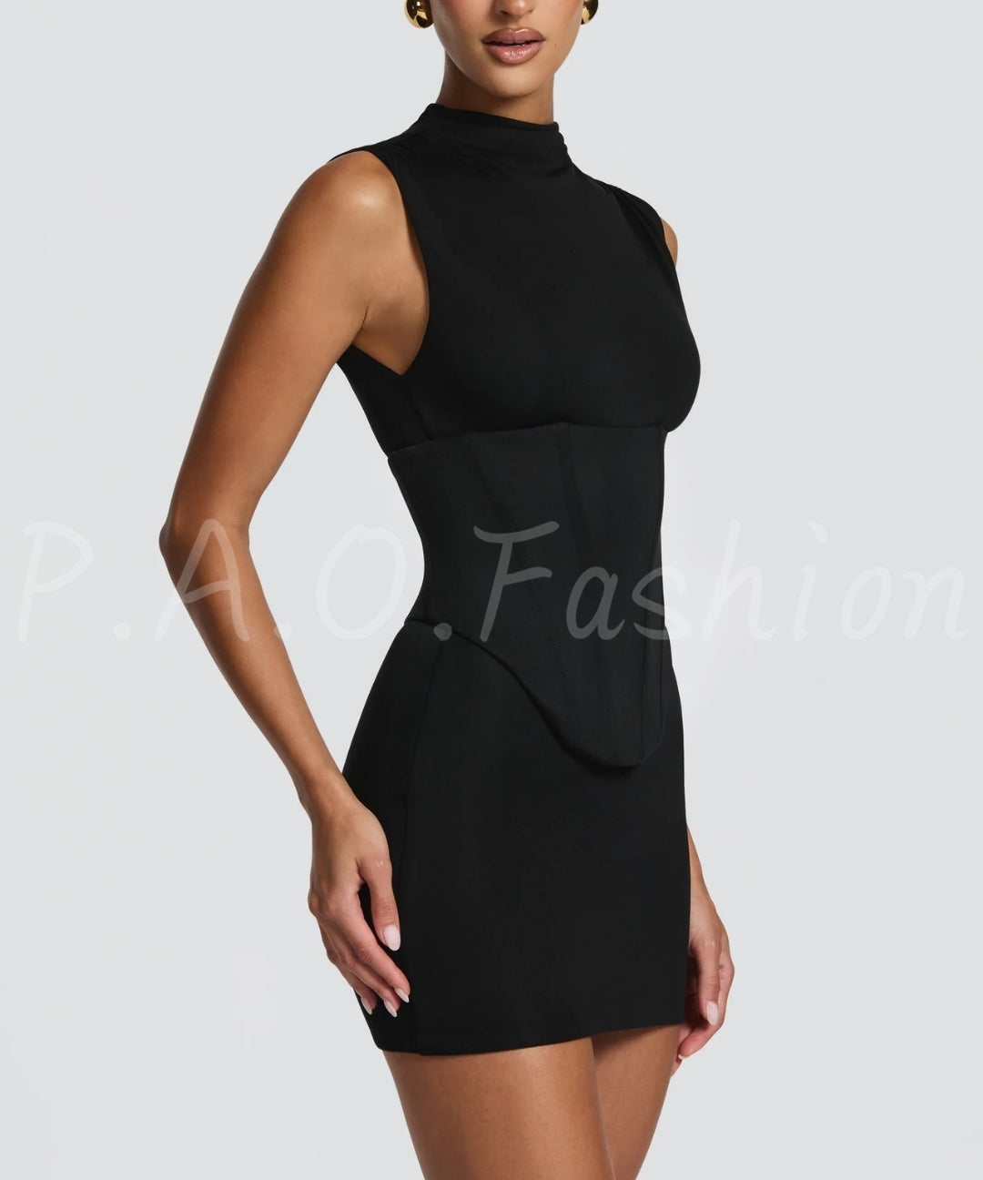 High-Neck Bodycon Mini Dress[Available Now]
