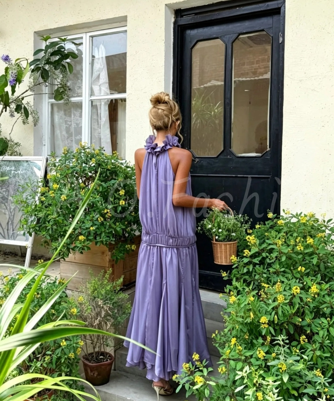 Ruffle Halter Chiffon Maxi Dress