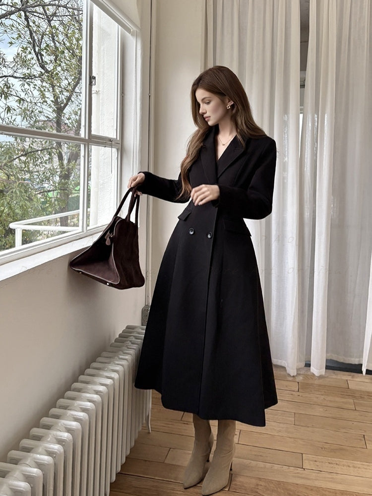 Hepburn-Inspired Belted Long Trench Coat