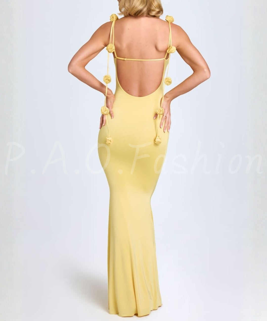 3D Rose Backless Bodycon Maxi Dress[Available Now]