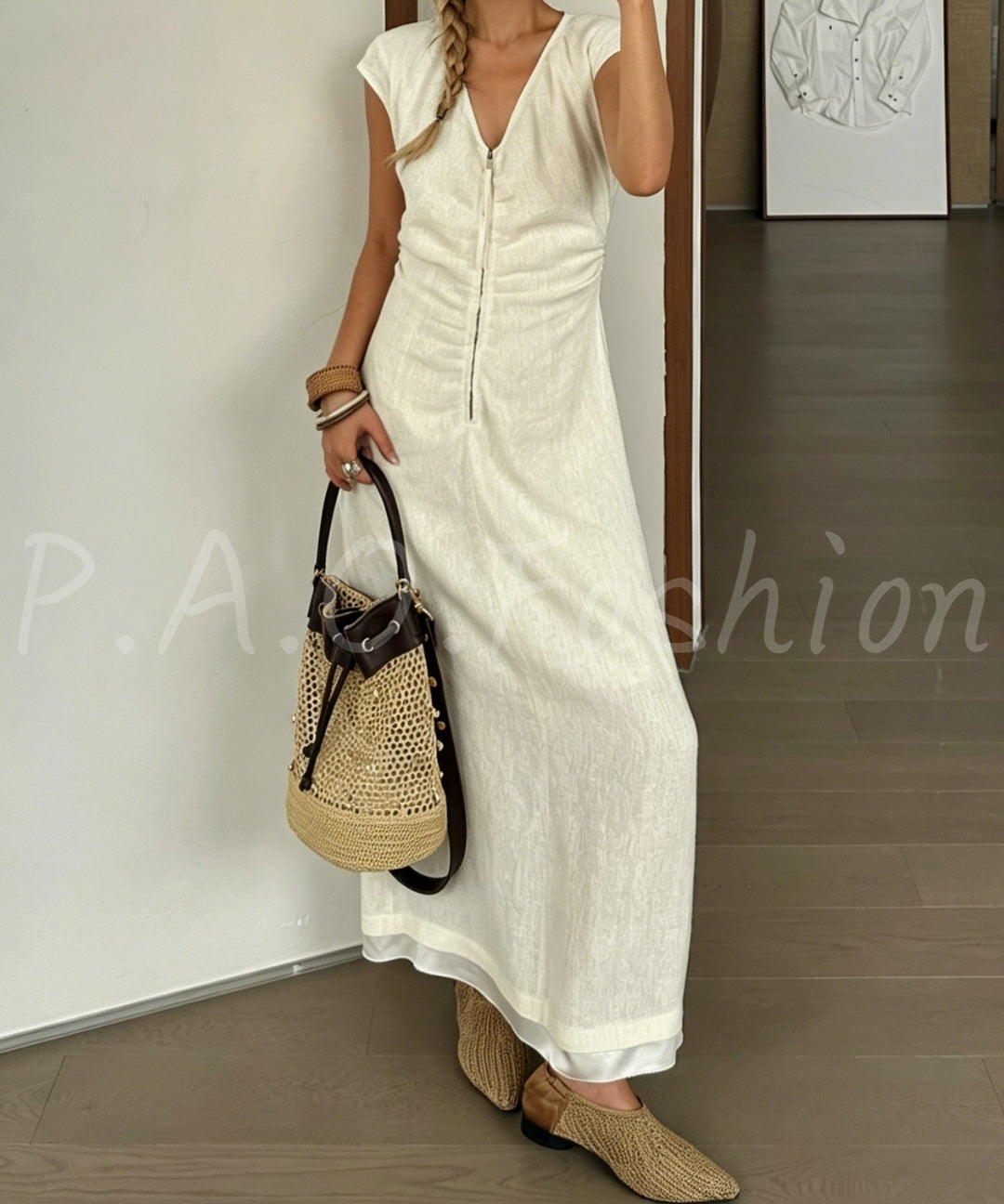 100% Hemp V-Neck Maxi Dress