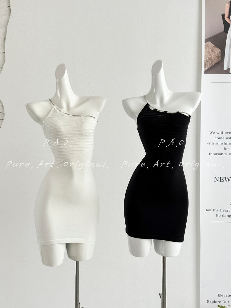 Aria Chain One-Shoulder Ribbed Bodycon Mini Dress
