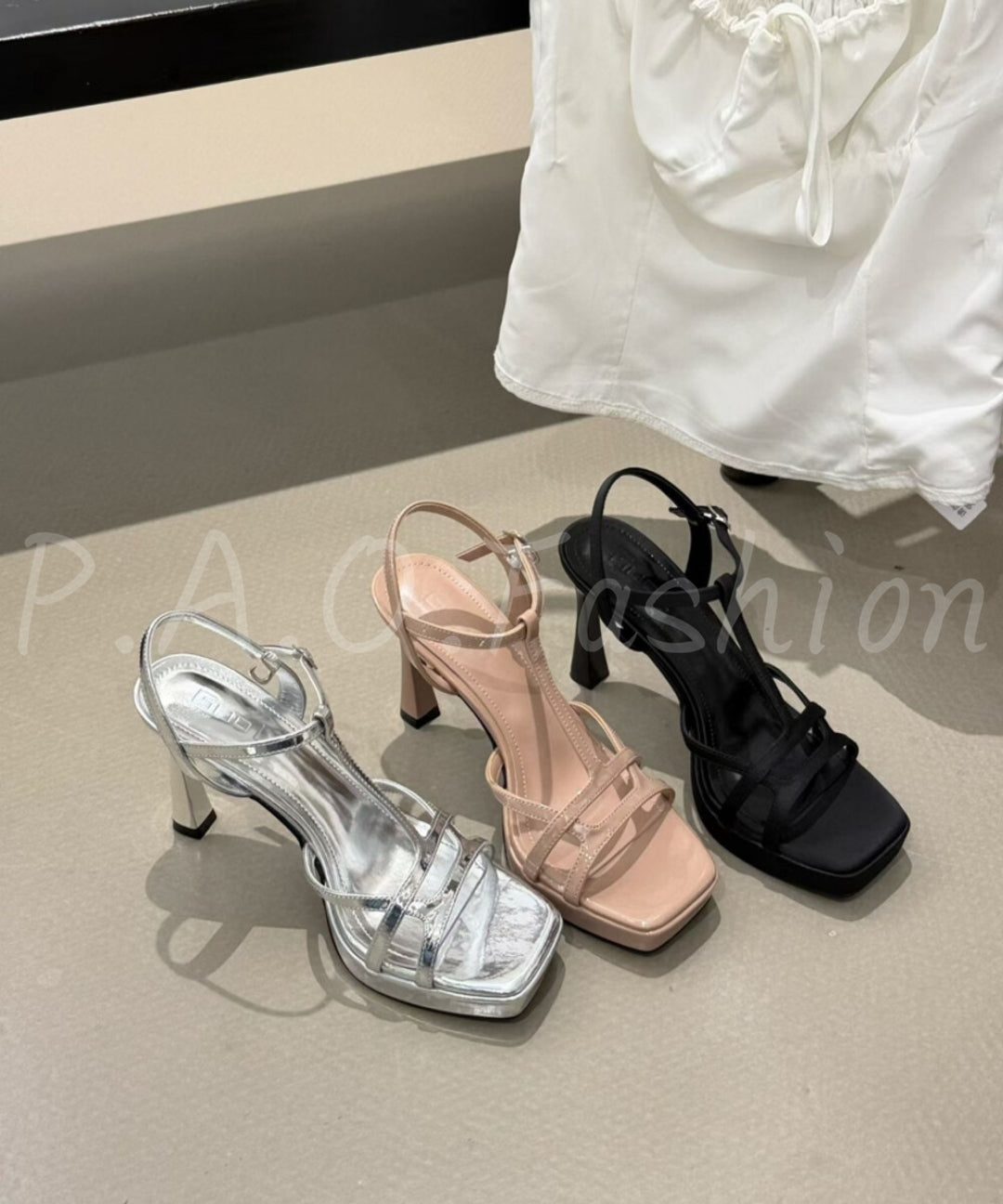 T-Strap Square Toe Heeled Sandals
