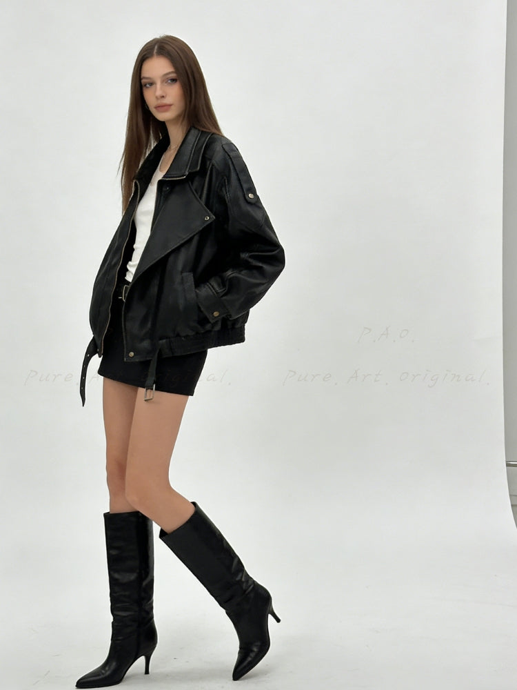 Thick Padded Motorcycle-Style Faux Leather Jacket