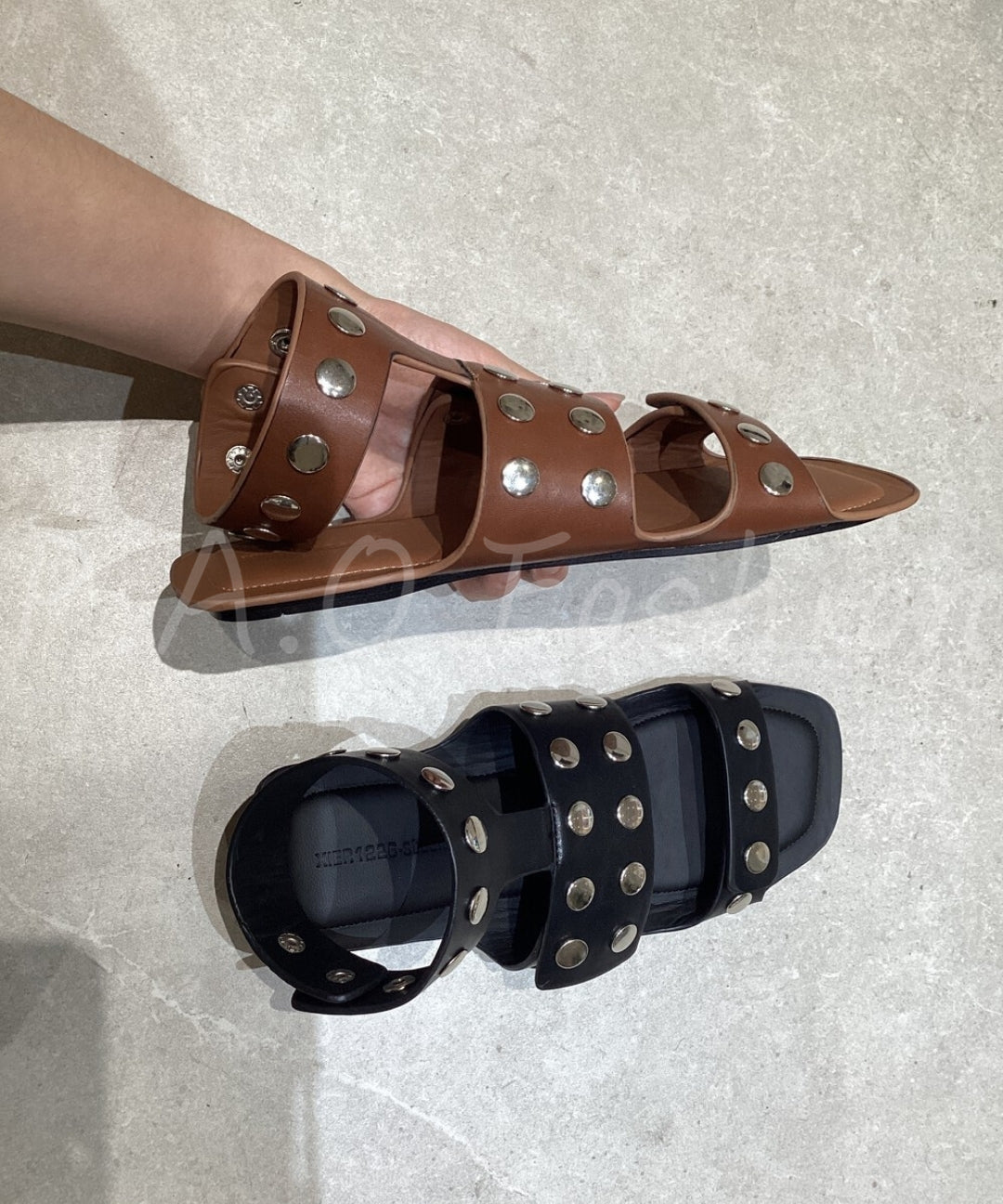 Studded Square Toe Flat Sandals