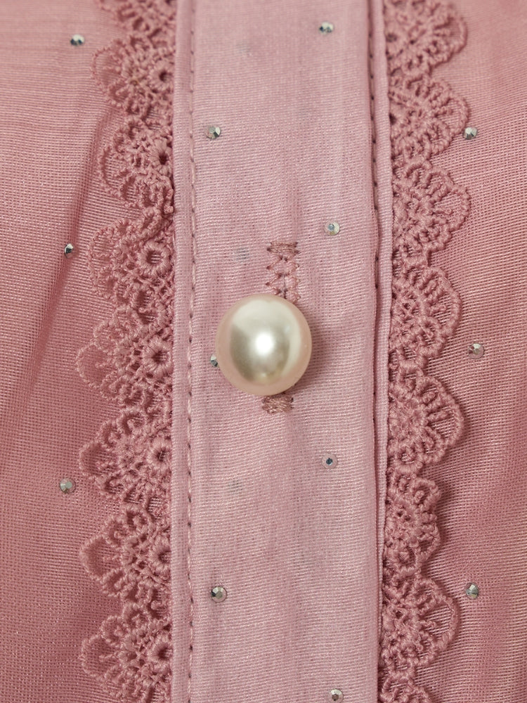 Rhinestone Organza Trim Tie-Waist Maxi Dress