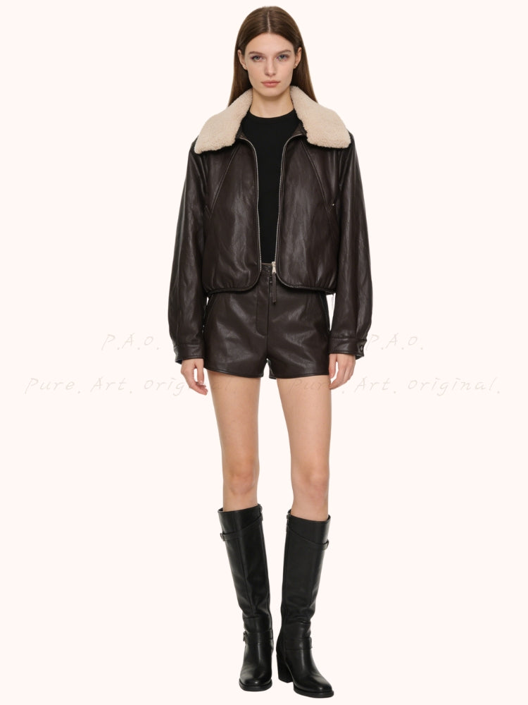 Notched Collar Leather-Style Jacket