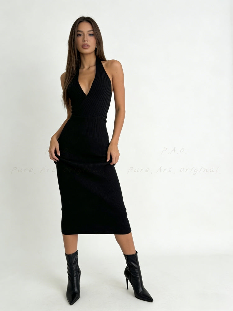 Halter Knit Bodycon Midi Dress