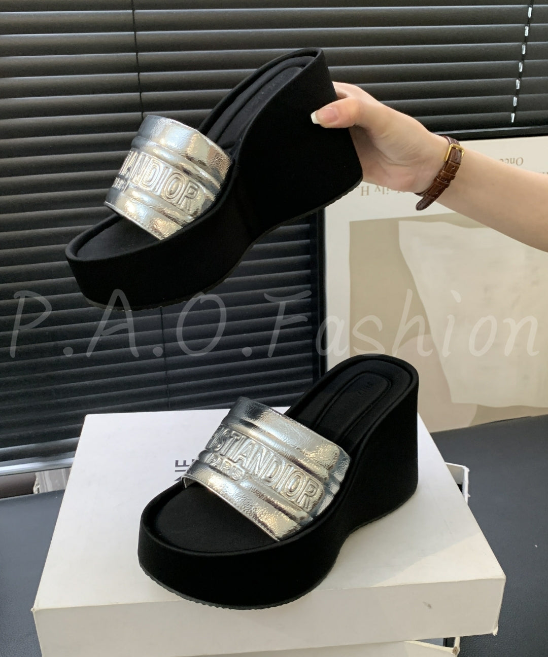 Elevated Platform Wedge Slide Sandals