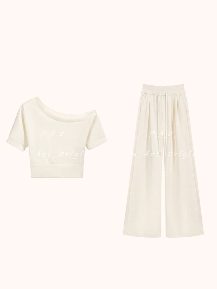 Asymmetric Waist-Snatched Wide-Leg Set