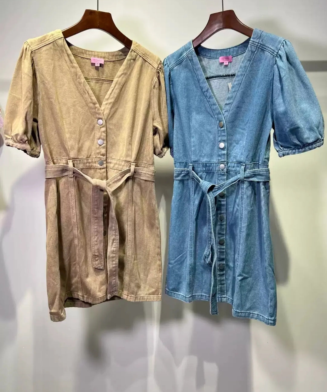 V-Neck Puff Sleeve Denim Mini Dress