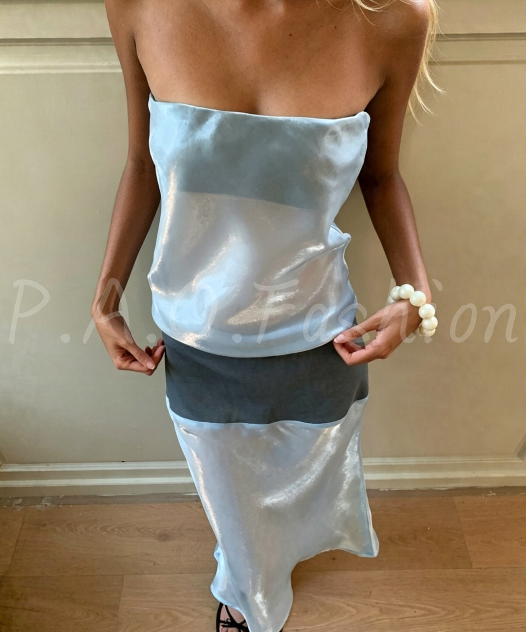 Strapless Colorblock Midi Dress